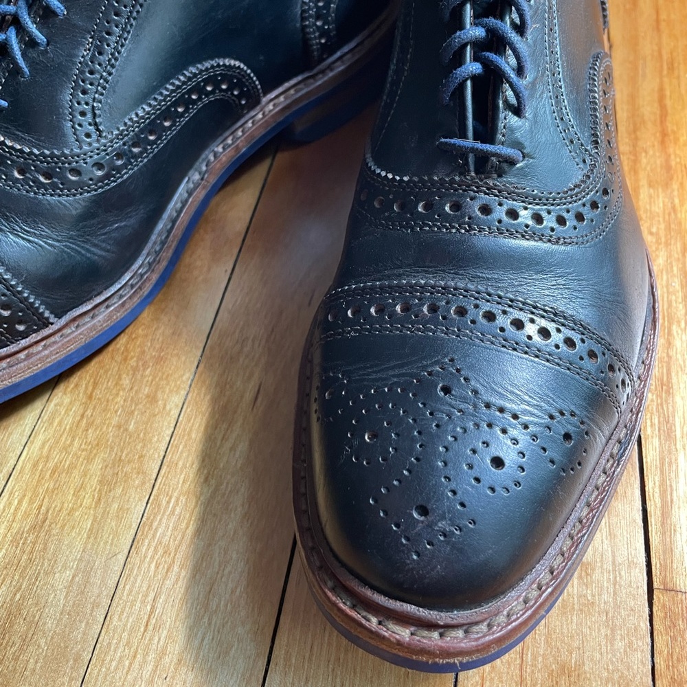 Allen-Edmonds Strandmok Oxford Captoe Brogue Black Blue Dainite Sole 10.5 D